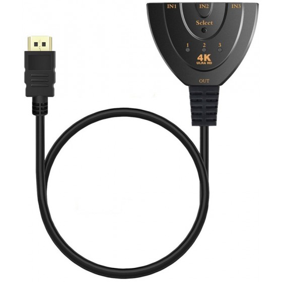 POWERTECH HDMI SWITCH 3X1 PIGTAIL 4K X 2K 3D 0.50M BLACK - (CAB-H077)
