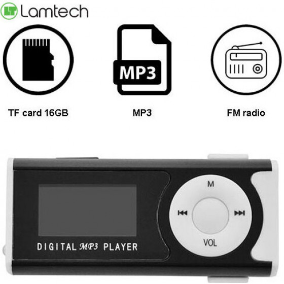 LAMTECH DIGITAL MP3 PLAYER 16GB WITH FM RADIO BLACK - (LAM020106)