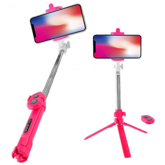 LAMTECH TRIPOD SELFIE STICK ROSE RED - (LAM020373)