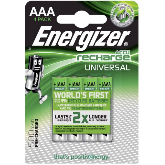 ENERGIZER AAA-HR03/500MAH/4TEM UNIVERSAL RECHARGEABLE - (F016555)