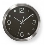 NEDIS CIRCULAR WALL CLOCK 30CM DIAMETER BLACK & STAINLESS STEEL - (CLWA010MT30BK)
