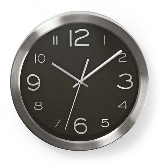 NEDIS CIRCULAR WALL CLOCK 30CM DIAMETER BLACK & STAINLESS STEEL - (CLWA010MT30BK)