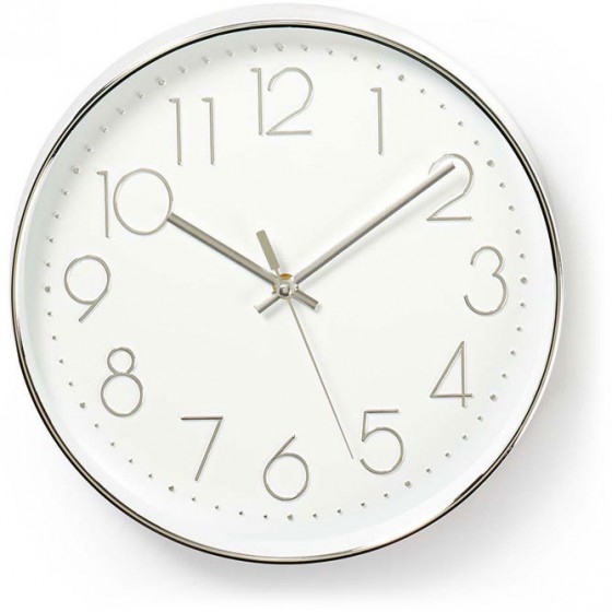 NEDIS CIRCULAR WALL CLOCK 30CM DIAMETER WHITE & SILVER - (CLWA015PC30SR)
