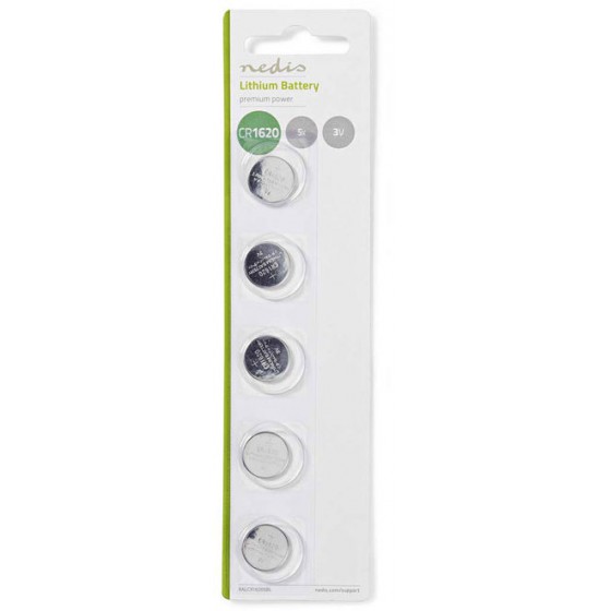 NEDIS LITHIUM BUTTON CELL BATTERY CR1620 3V 5 PIECES BLISTER - (BALCR16205BL)