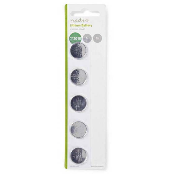 NEDIS LITHIUM BUTTON CELL BATTERY CR2016 3V 5 PIECES BLISTER - (BALCR20165BL)