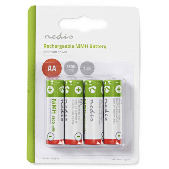 NEDIS RECHARGEABLE NI-MH BATTERY AA 1.2V 1300MAH 4 PIECES BLISTER - (BANM13HR64B)