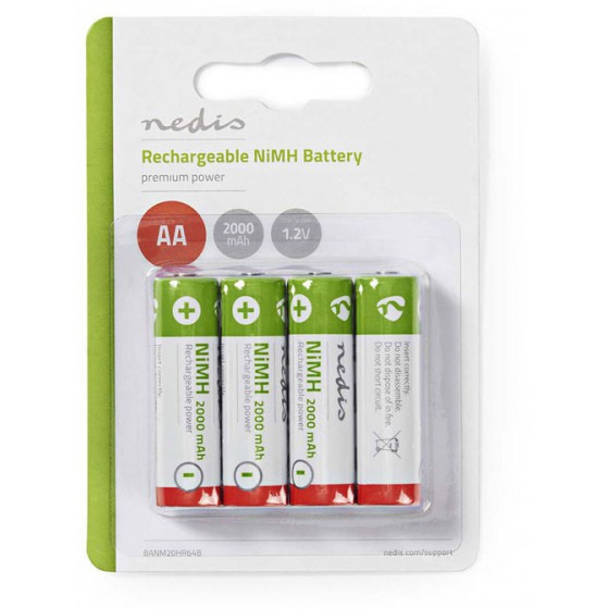 NEDIS RECHARGEABLE NI-MH BATTERY AA 1.2V 2000MAH 4 PIECES BLISTER - (BANM20HR64B)
