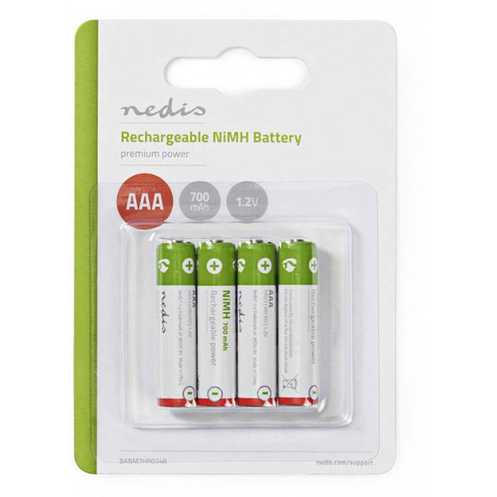 NEDIS RECHARGEABLE NI-MH BATTERY AAA 1.2V 700MAH 4 PIECES BLISTER - (BANM7HR034B)