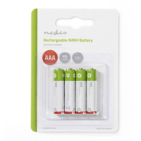 NEDIS RECHARGEABLE NI-MH BATTERY AAA 1.2V 950MAH 4 PIECES BLISTER - (BANM9HR034B)