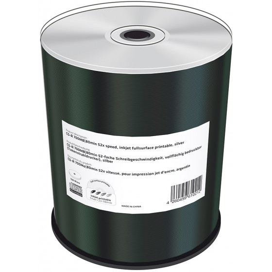MEDIARANGE CD-R 700MB 52X SILVER INKJET FULLSURFACE PRINTABLE CAKE BOX 100��� - (MR244)