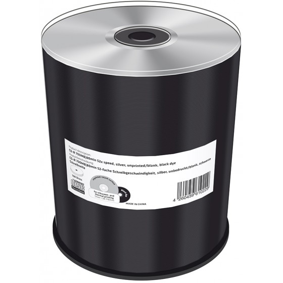 MEDIARANGE CD-R 700MB 80MIN 52X SILVER UNPRINTED/BLANK BLACK DYE CAKE 100��� - (MR285)