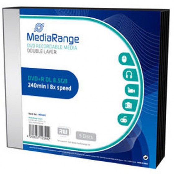 MEDIARANGE DVD+R DUAL LAYER 8.5GB 8X SLIMCASE PACK 5��� - (MR465)