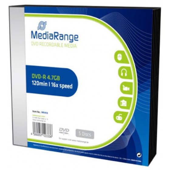 MEDIARANGE DVD-R 4.7GB 16X SLIMCASE PACK 5��� - (MR418)