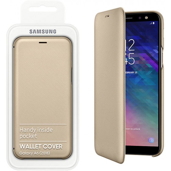 SAMSUNG ���� ��� A6 2018 A600 FLIP WALLET COVER GOLD BLISTER - (EF-WA600CFEGWW)