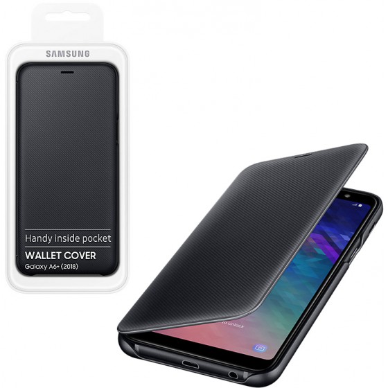 SAMSUNG ���� ��� A6 PLUS 2018 A605 FLIP WALLET COVER BLACK BLISTER - (EF-WA605CBEGWW)