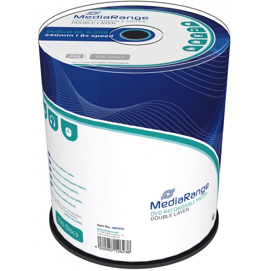 MEDIARANGE DVD+R DOUBLE LAYER 8.5GB 8X CAKE BOX 100��� - (MR470)