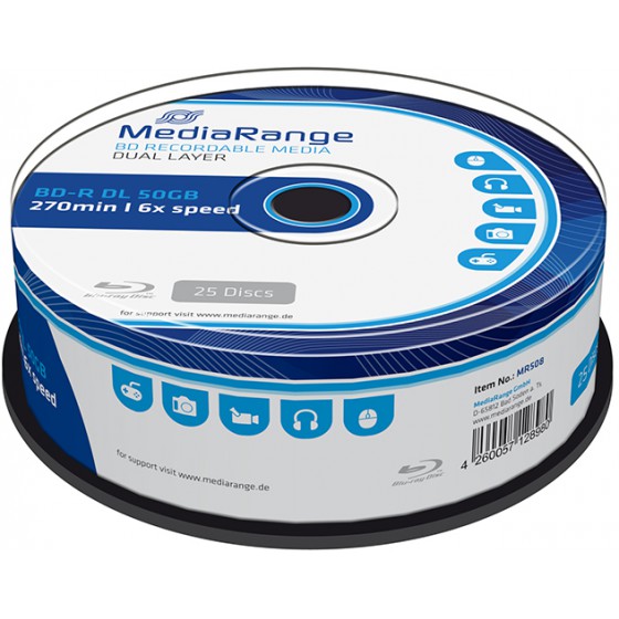 MEDIARANGE BD-R DUAL LAYER 50GB 6X CAKE BOX 25��� - (MR508)