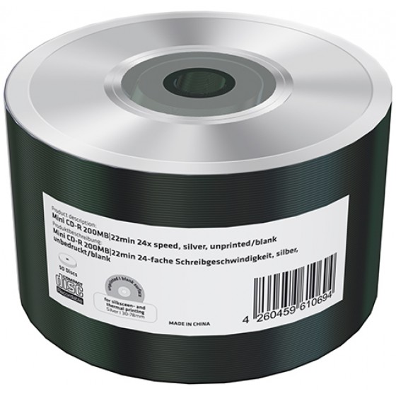 MEDIARANGE MINI CD-R 200MB 24X SILVER UNPRINTED 50��� - (MR258)