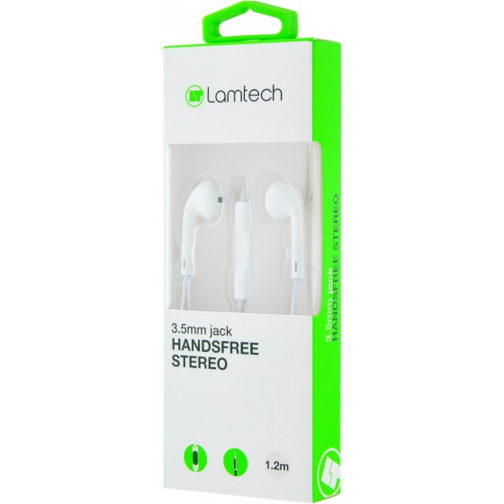 LAMTECH HANDSFREE STEREO 3.5MM JACK WITH MIC WHITE - (LAM020663)