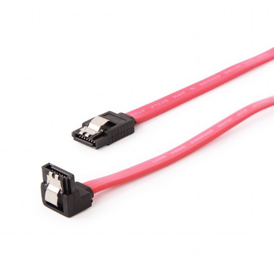 CABLEXPERT SERIAL ATA III 10CM DATA CABLE WITH 90 DEGREE BENT CONNECTOR METAL CLIPS BULK - (CC-SATAM-DATA90-0.1M)
