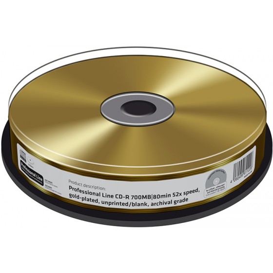 MEDIARANGE PROFESSIONAL LINE CD-R 700MB GOLD-PLATED UNPRINTED BLANK ARCHIVAL GRADE CAKE 10 - (MRPL510)