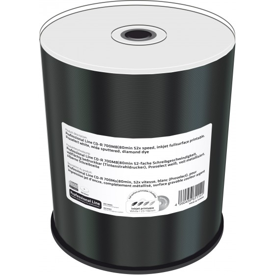 MEDIARANGE PROFESSIONAL LINE CD-R 700MB PROSELECT WHITE WIDE SPUTTERED DIAMOND DYE CAKE 100 - (MRPL505-C)