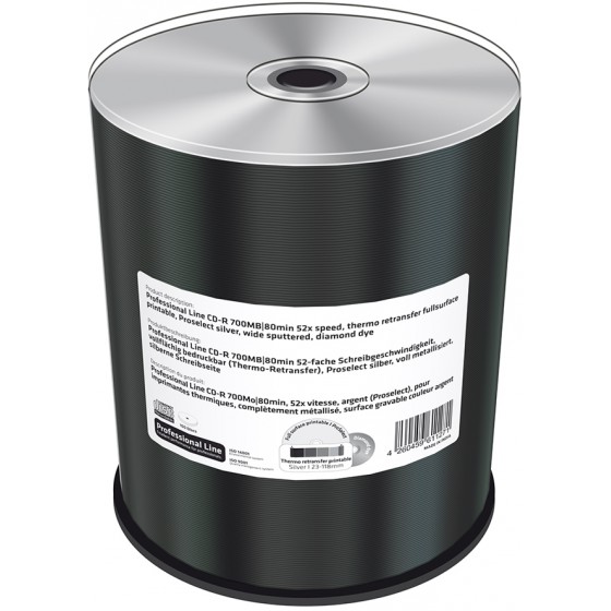 MEDIARANGE PROFESSIONAL LINE CD-R 700MB SILVER WIDE SPUTTERED DIAMOND DYE CAKE 100 - (MRPL516)