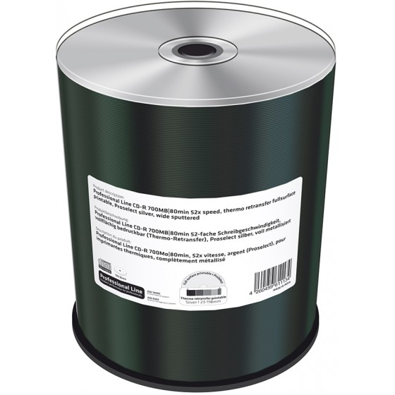 MEDIARANGE PROFESSIONAL LINE CD-R 700MB THERMO RETRANSFER FULLSURFACE PRINTABLE SILVER CAKE 100 - (MRPL504)
