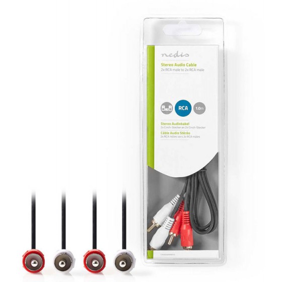 NEDIS STEREO AUDIO CABLE 2X RCA MALE - 2X RCA MALE 1.0M BLACK - (CAGB24200BK10)