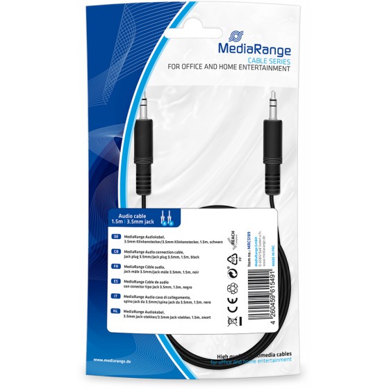 MEDIARANGE ������� AUDIO CONNECTION JACK PLUG 3.5MM-JACK PLUG 3.5MM 1.5M BLACK - (MRCS189)