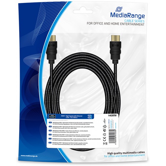 MEDIARANGE ������� HDMI HIGH SPEED WITH ETHERNET CONNECTION 5.0M COTTON BLACK - (MRCS211)
