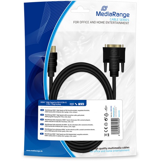 MEDIARANGE ������� HDMI TO DVI CONNECTION CABLE HDMI PLUG/DVI-D PLUG (18+1 PIN) 2.0M BLACK - (MRCS185)