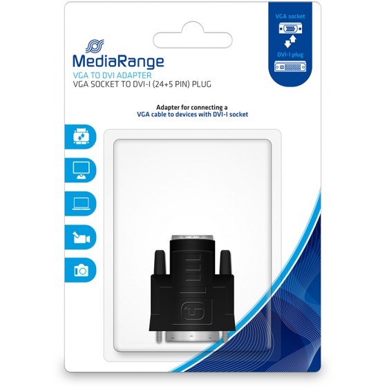 MEDIARANGE VGA TO DVI ADAPTER VGA SOCKET/DVI-I PLUG 24+5 PIN BLACK - (MRCS172)