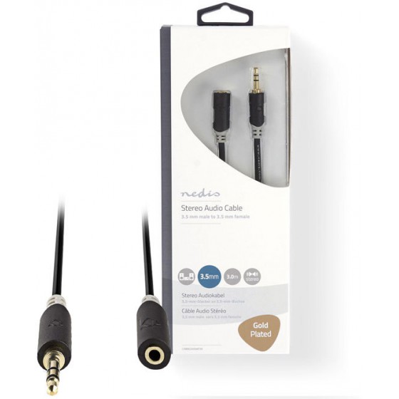 NEDIS CABLE 3.5MM MALE - 3.5MM FEMALE 3M - (CABW22050AT30)