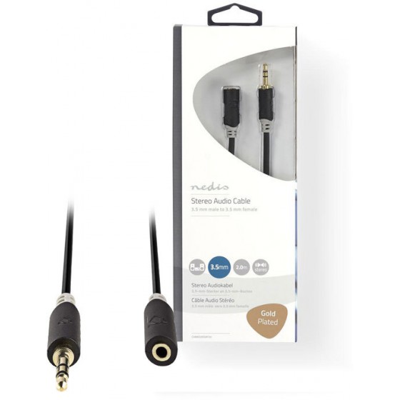 NEDIS STEREO AUDIO CABLE 3.5MM MALE TO 3.5MM FEMALE 2.0M- (CABW22050AT20)