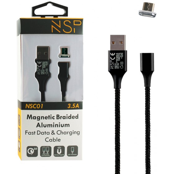 NSP MICRO USB MAGNETIC BRAIDED NSC01 3.5A QC 2.0 1M BLACK