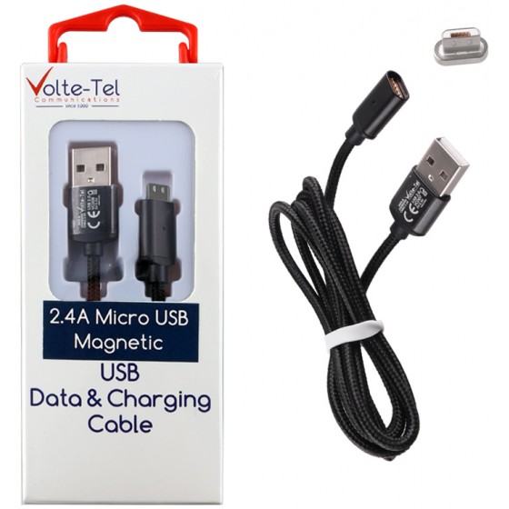 VOLTE-TEL MICRO USB �������� & DATA MAGNETIC BRAIDED VCD08 2.4A 1M BLACK - (8228315)