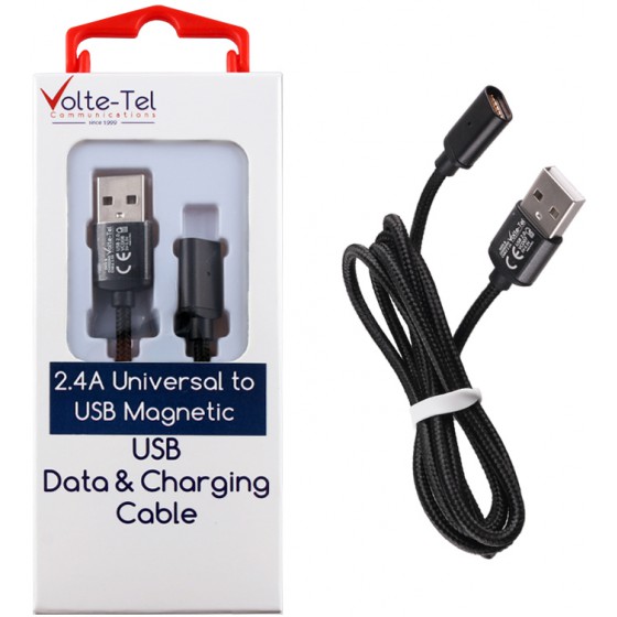 VOLTE-TEL USB �������� & DATA MAGNETIC BRAIDED VCD08 2.4A 1M BLACK - (8228285)