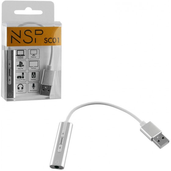 NSP SOUND CARD SC01 USB TO JACK 3.5MM FEMALE FOR PC/MAC/PS4 SILVER