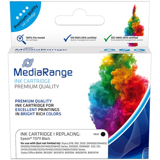 MEDIARANGE ������� INKJET ��� ��������� EPSON BLACK T0711 - (MRET071BK)