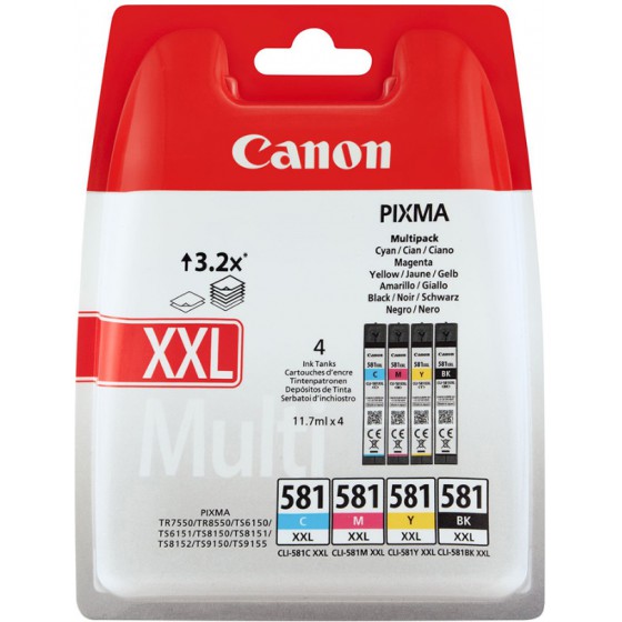 CANON ������ INKJET CLI-581 XXL BK/C/M/Y MULTIPACK - (1998C005)