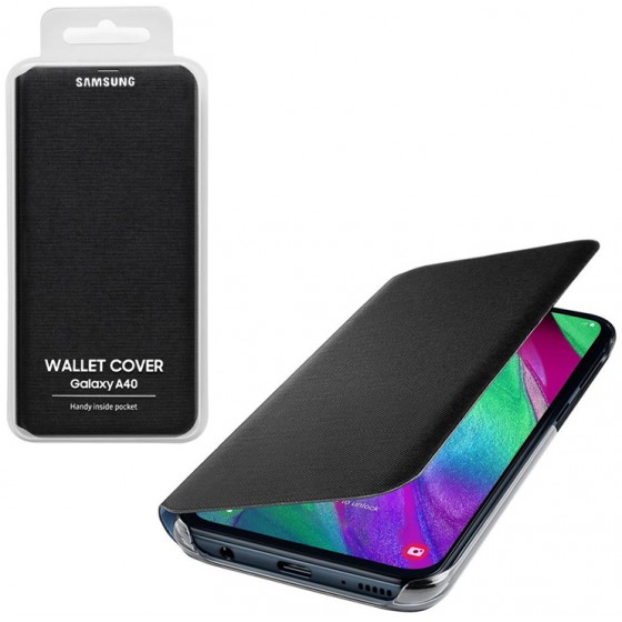 SAMSUNG ���� ��� A40 2019 A405 FLIP WALLET COVER BLACK - (EF-WA405PBEGWW)