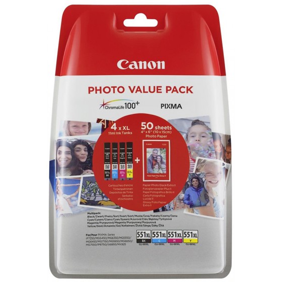 CANON ������ INKJET CLI-551XLVP BK/C/M/Y & PHOTO PAPER - (6443B006)