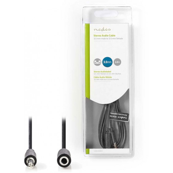 NEDIS CABLE 3.5MM MALE TO 3.5MM FEMALE 2M - (CAGB22050BK20)