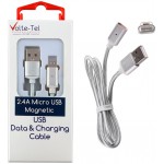 VOLTE-TEL ������� MICRO USB �������� DATA MAGNETIC BRAIDED VCD08 2.4A 1M SILVER - (8228322)