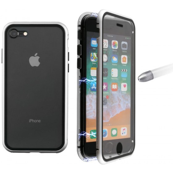 IDOL 1991 ���� ��� IPHONE 8 / 7 MAGNETIC METAL FRAME SILVER & TEMPERED GLASS BACK FRONT - (5205308234156)
