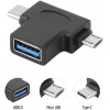POWERTECH ���������� USB 3.0 F �� USB TYPE-C & MICRO ����� - (CAB-U117)