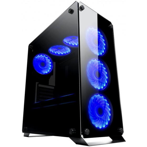 POWERTECH GAMING CASE FULL TEMPERED GLASS 4X DUAL RING RGB FANS - (PT-902)
