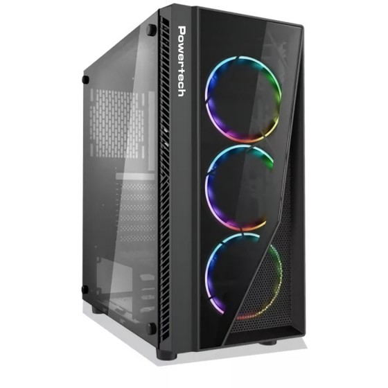 POWERTECH GAMING CASE TEMPERED GLASS 4X 120MM FANS 3X RGB - (PT-743)