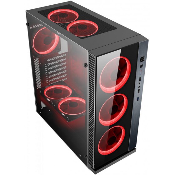 POWERTECH GAMING CASE TEMPERED GLASS 4X DUAL RING RGB FANS - (PT-903)